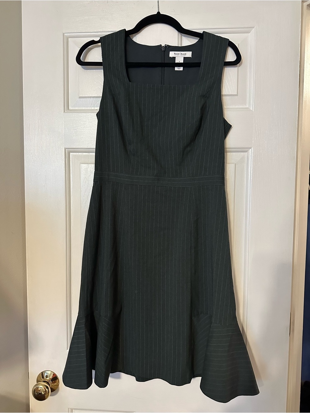 White House Black Market Dark Green Pinstripe Midi Dress